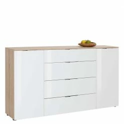 Salerno-Geschäft -Salerno-Geschäft 100 cm hohes sideboard in weiss glas sonoma eiche mit metallgriffen ildanov 01