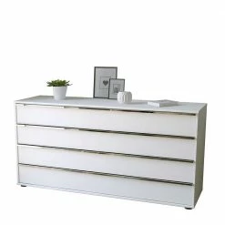 141 Cm Breite Kommode In Weiß & Chrom - Pepper