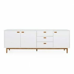 Salerno-Geschäft -Salerno-Geschäft 225x80x44 breites sideboard im skandi design in weiss mit eiche jaturian 01