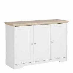 Modern Country Türen-Kommode In Weiß & Eiche - Akedra