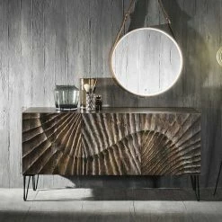 Salerno-Geschäft -Salerno-Geschäft sideboard mit dekorativer front schnitzerei aus massivholz mit metallbeinen silecta 01
